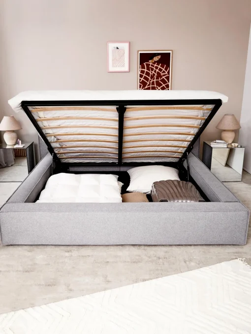 Cama Tapizada Lennon, Con Espacio De Almacenamiento