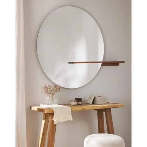 Espejo De Pared Grande Con Estante De Madera Sandro