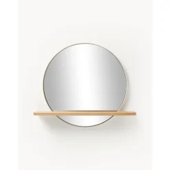 Espejo De Pared Redondo Con Estante De Madera Kenny