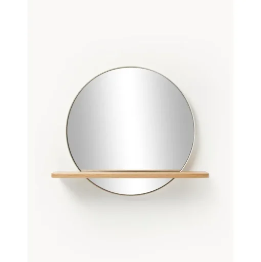 Espejo De Pared Redondo Con Estante De Madera Kenny