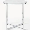 Mesa Auxiliar Redonda Antigua, Tablero De Vidrio En Aspecto Marmol