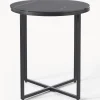 Mesa Auxiliar Redonda Antigua, Tablero De Vidrio En Aspecto Marmol