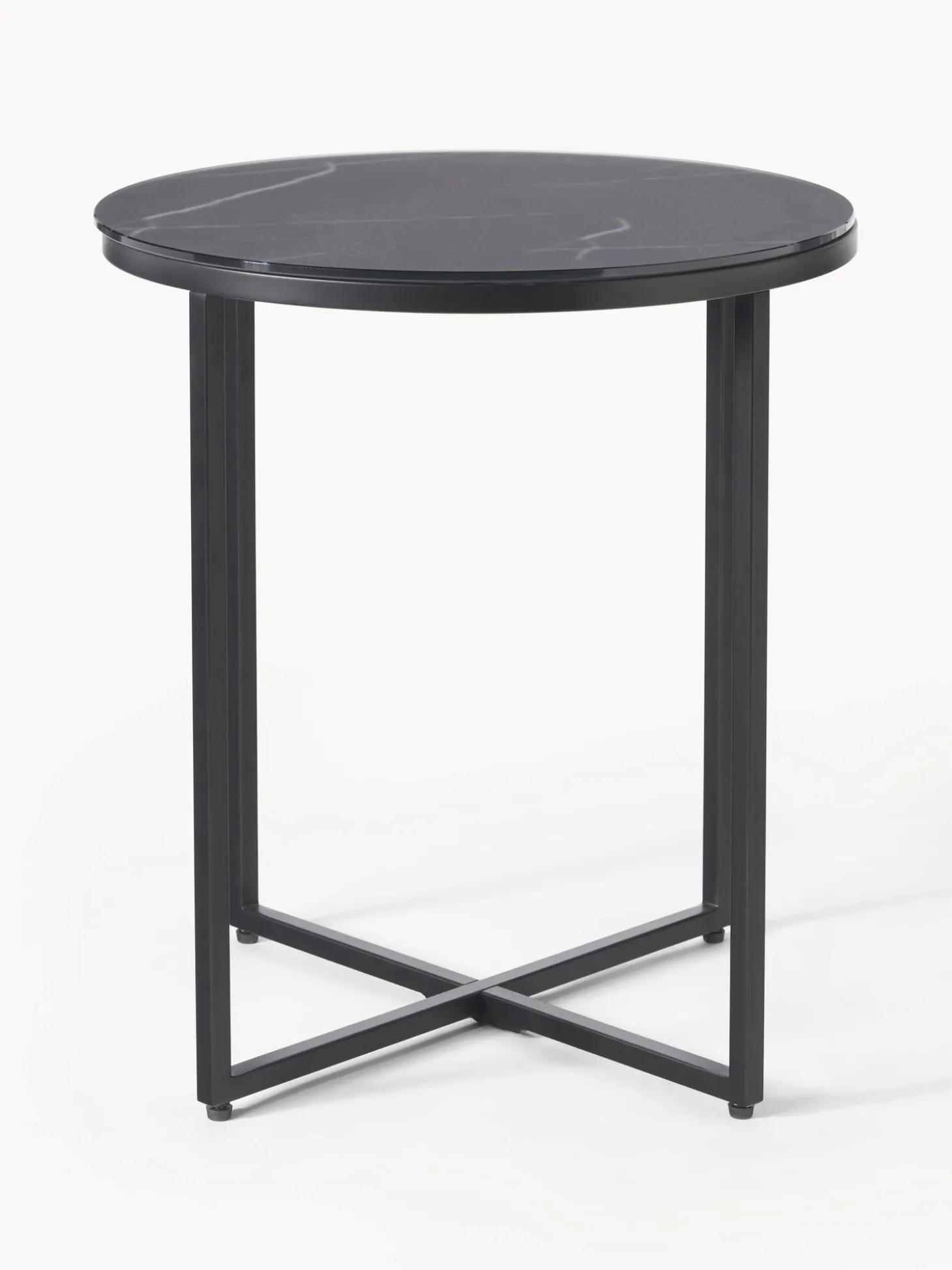 Mesa Auxiliar Redonda Antigua, Tablero De Vidrio En Aspecto Marmol