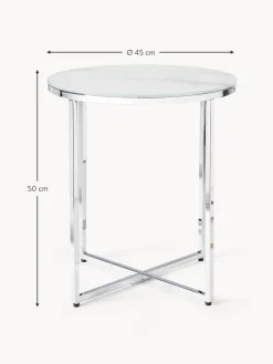 Mesa Auxiliar Redonda Antigua, Tablero De Vidrio En Aspecto Marmol