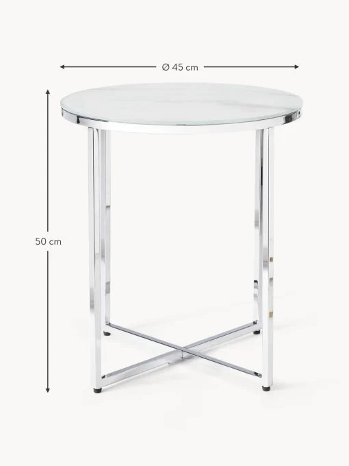 Mesa Auxiliar Redonda Antigua, Tablero De Vidrio En Aspecto Marmol