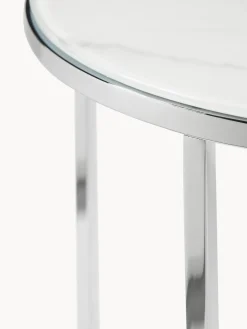 Mesa Auxiliar Redonda Antigua, Tablero De Vidrio En Aspecto Marmol