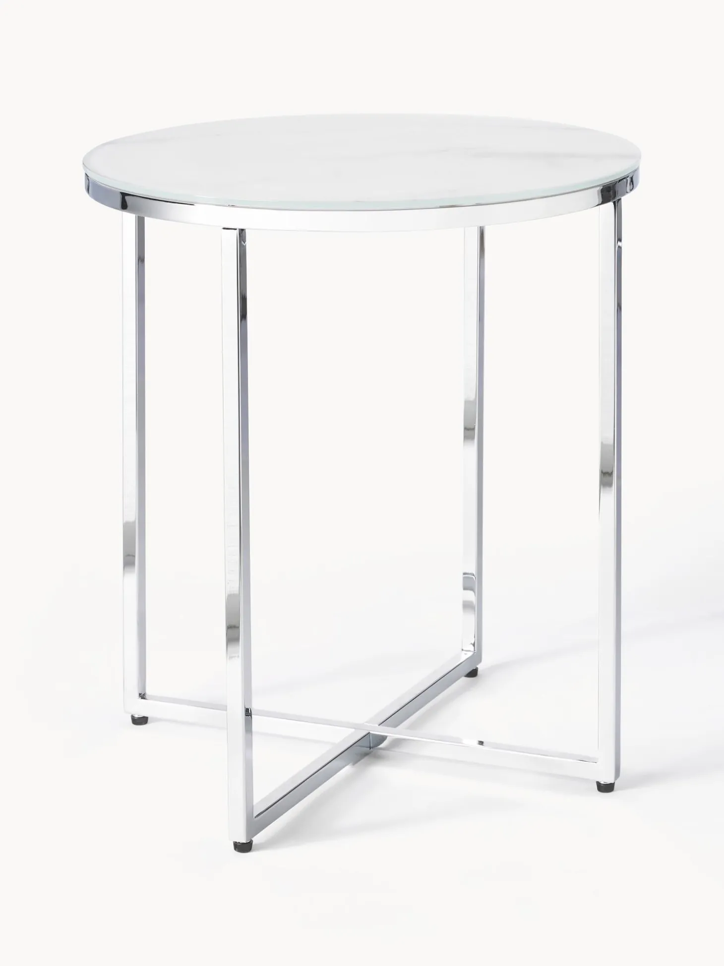 Mesa Auxiliar Redonda Antigua, Tablero De Vidrio En Aspecto Marmol