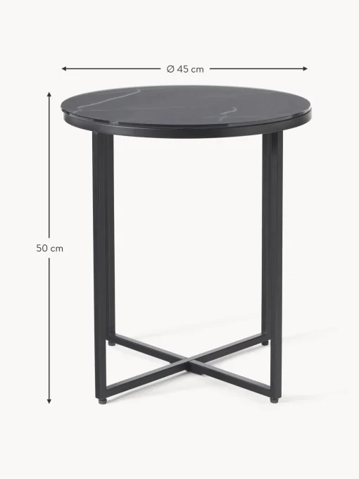 Mesa Auxiliar Redonda Antigua, Tablero De Vidrio En Aspecto Marmol
