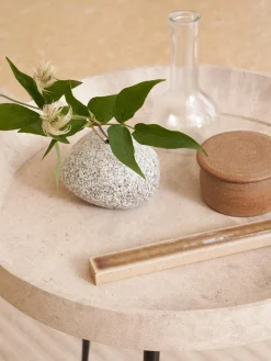 Mesa Auxiliar Redonda Artesanal De Madera De Roble Bowl