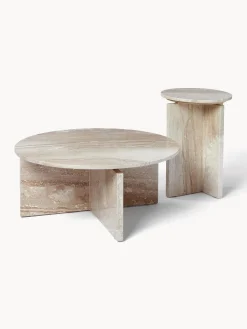 Mesa Auxiliar Redonda De Travertino Marisa