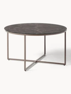 Mesa De Centro Antigua, Tablero De Vidrio En Aspecto Marmol