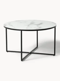 Mesa De Centro Antigua, Tablero De Vidrio En Aspecto Marmol