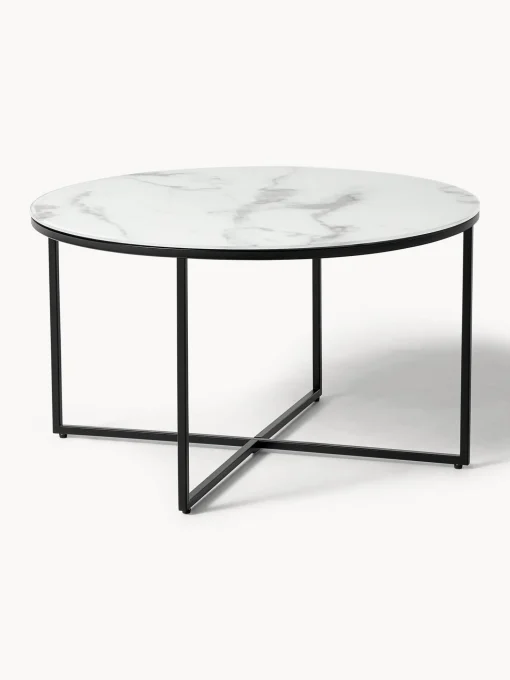 Mesa De Centro Antigua, Tablero De Vidrio En Aspecto Marmol