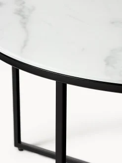 Mesa De Centro Antigua, Tablero De Vidrio En Aspecto Marmol