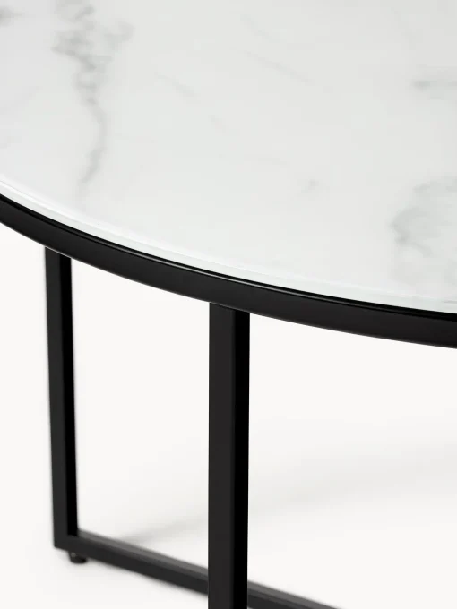 Mesa De Centro Antigua, Tablero De Vidrio En Aspecto Marmol