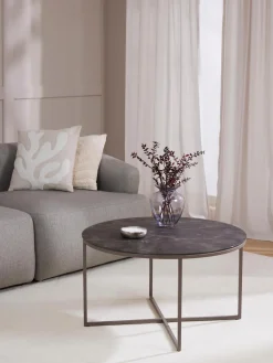 Mesa De Centro Antigua, Tablero De Vidrio En Aspecto Marmol