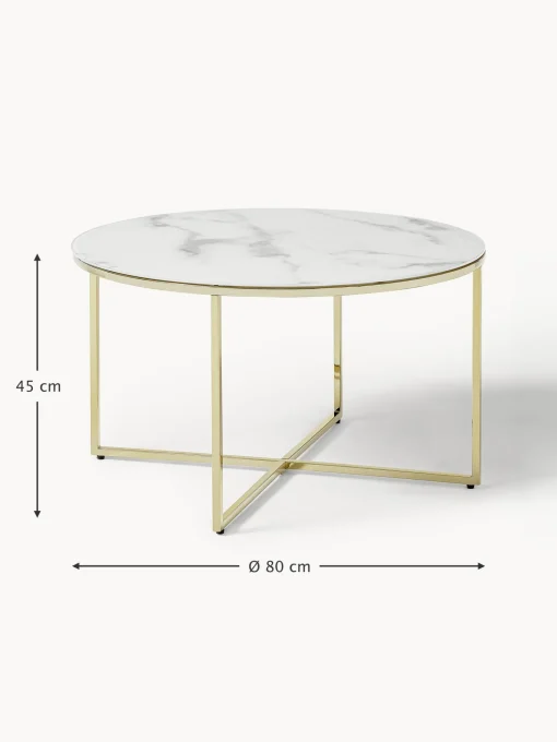 Mesa De Centro Antigua, Tablero De Vidrio En Aspecto Marmol