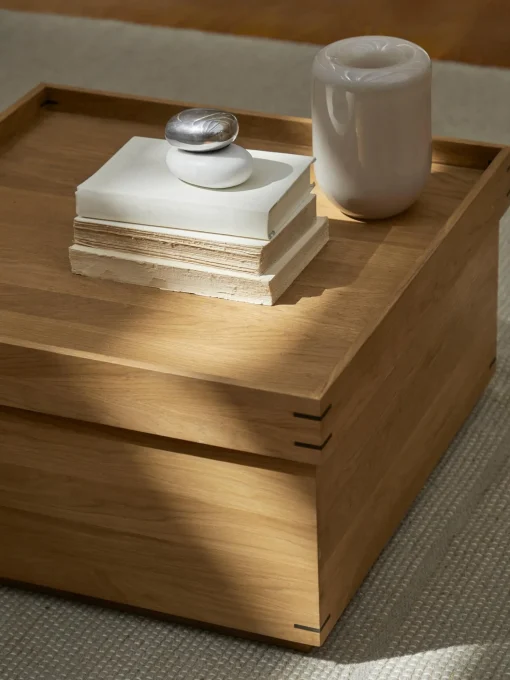 Mesa De Centro Artesanal De Roble Japanese, Con Espacio De Almacenamiento