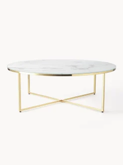 Mesa De Centro Grande Antigua, Tablero De Vidrio En Aspecto Marmol