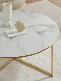Mesa De Centro Grande Antigua, Tablero De Vidrio En Aspecto Marmol