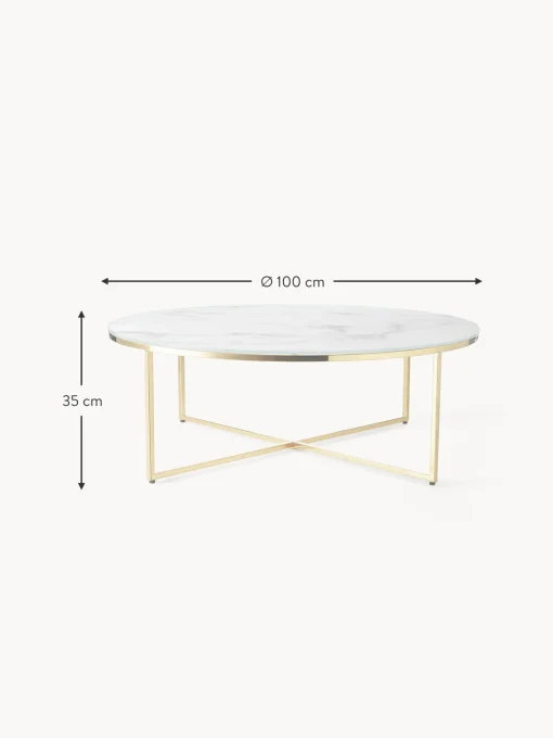 Mesa De Centro Grande Antigua, Tablero De Vidrio En Aspecto Marmol