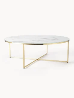 Mesa De Centro Grande Antigua, Tablero De Vidrio En Aspecto Marmol
