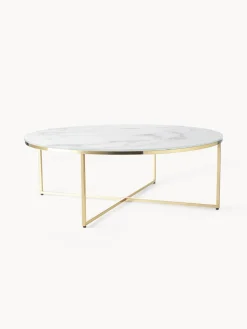Mesa De Centro Grande Antigua, Tablero De Vidrio En Aspecto Marmol