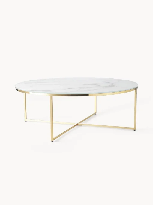 Mesa De Centro Grande Antigua, Tablero De Vidrio En Aspecto Marmol