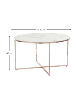 Mesa De Centro Redonda Antigua, Tablero De Vidrio En Aspecto Marmol