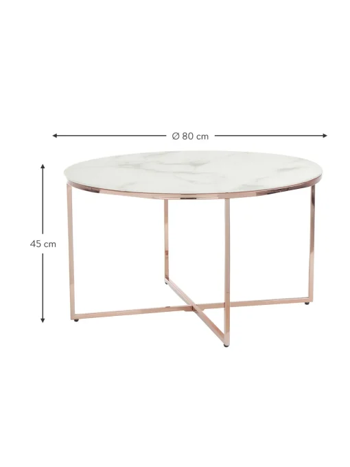 Mesa De Centro Redonda Antigua, Tablero De Vidrio En Aspecto Marmol