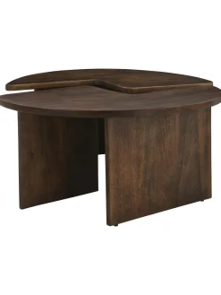 Mesa De Centro Redonda De Madera De Mango Match, 2 Pzas.