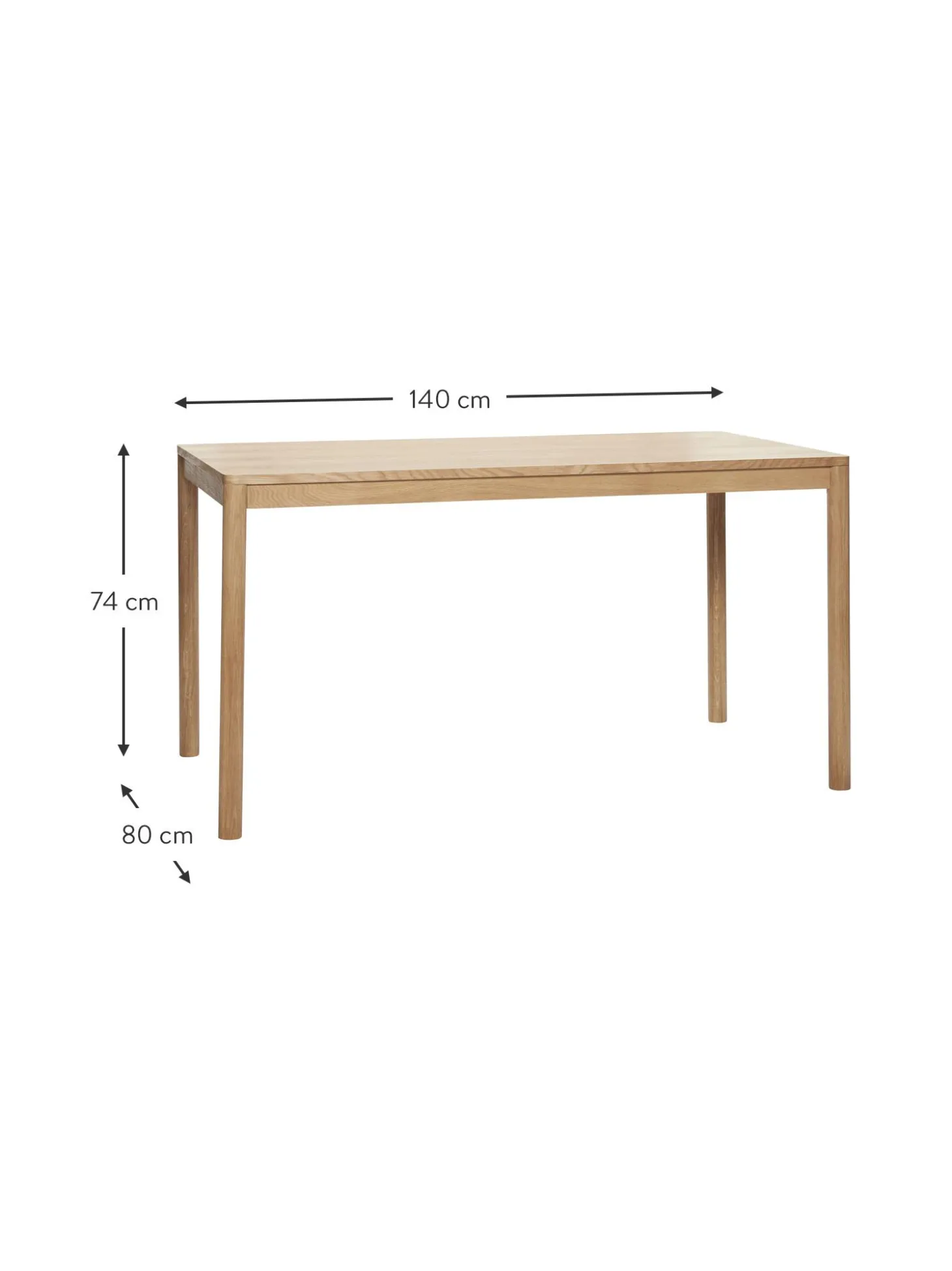Mesa De Comedor De Roble Acorn, 140 X 80 Cm