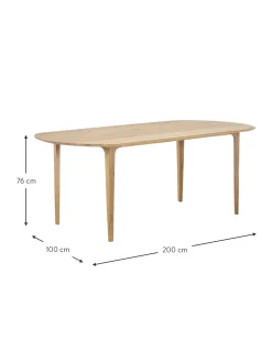 Mesa De Comedor Ovalada De Madera De Roble Maciza Archie, 200 X 100 Cm