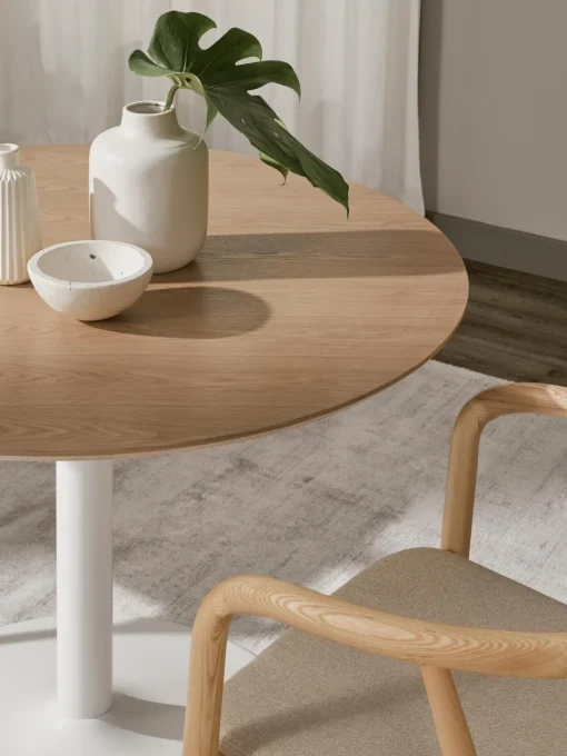 Mesa De Comedor Redonda En Fresno Menorca, O 100 Cm