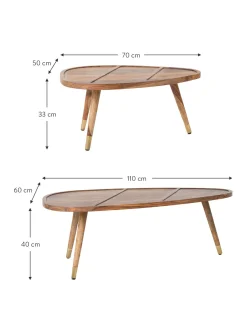 Set De Mesas De Centro Ovaladas De Madera Maciza Sham, 2 Uds.