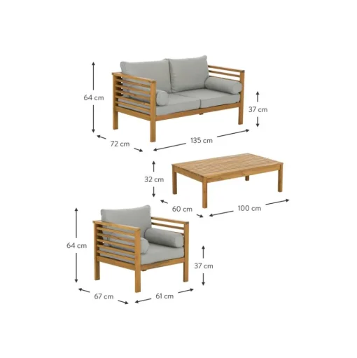 Set Lounge Para Exterior De Madera De Acacia Bo, 4 Pzas.