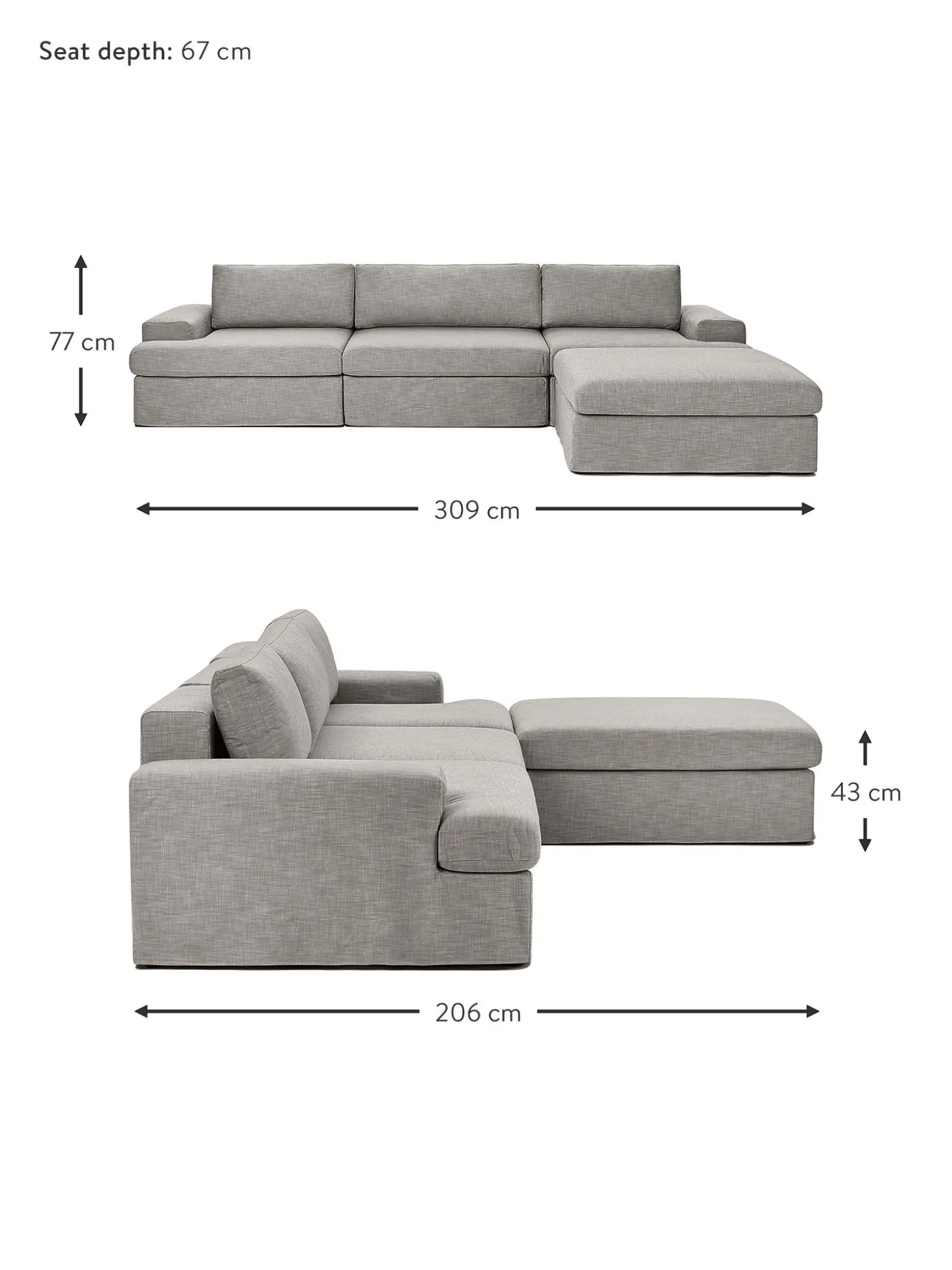 Sofa Modular Con Reposapies Russell (4 Plazas), Desenfundable