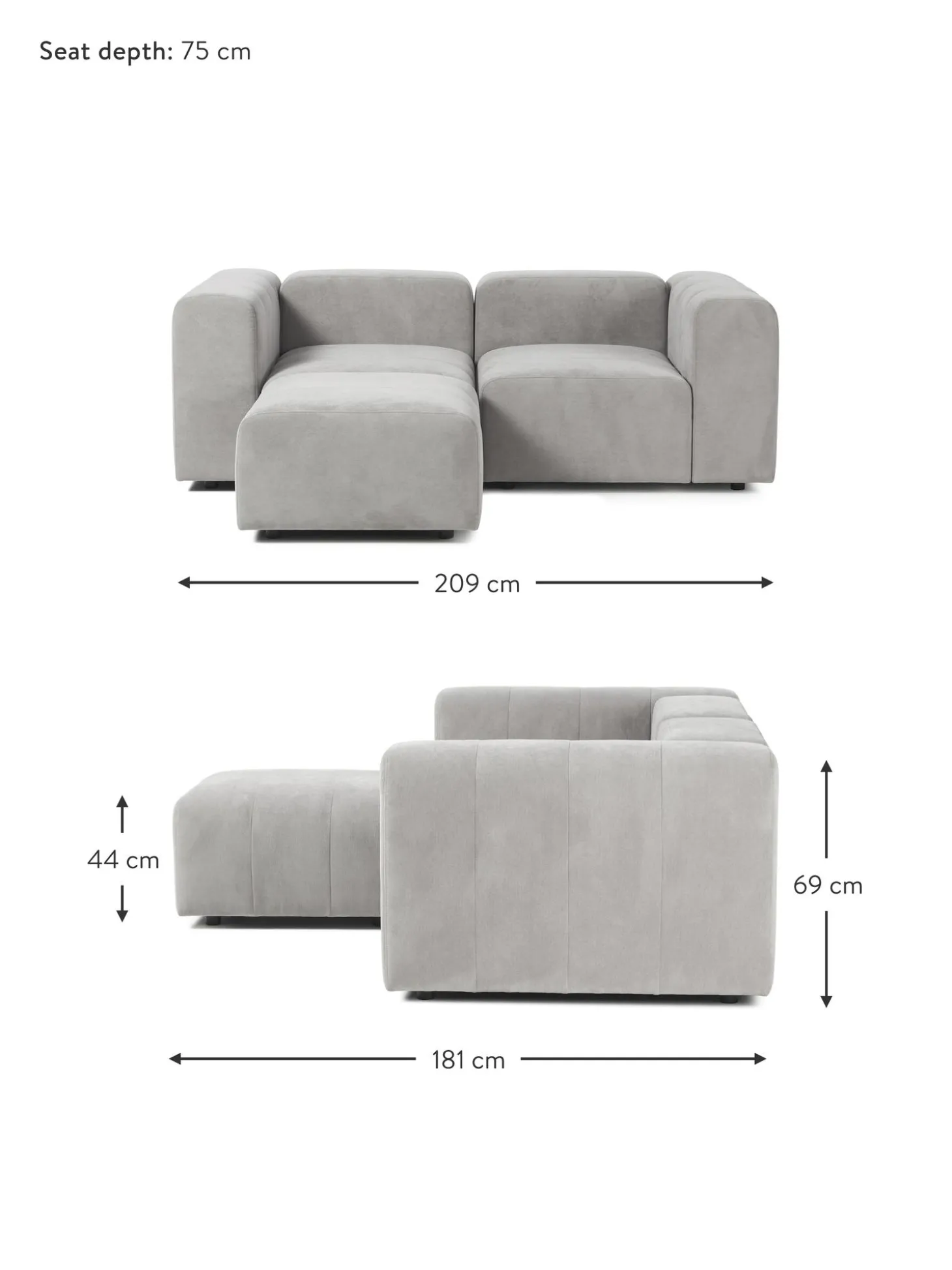 Sofa Modular Con Reposapies Lena (3 Plazas)