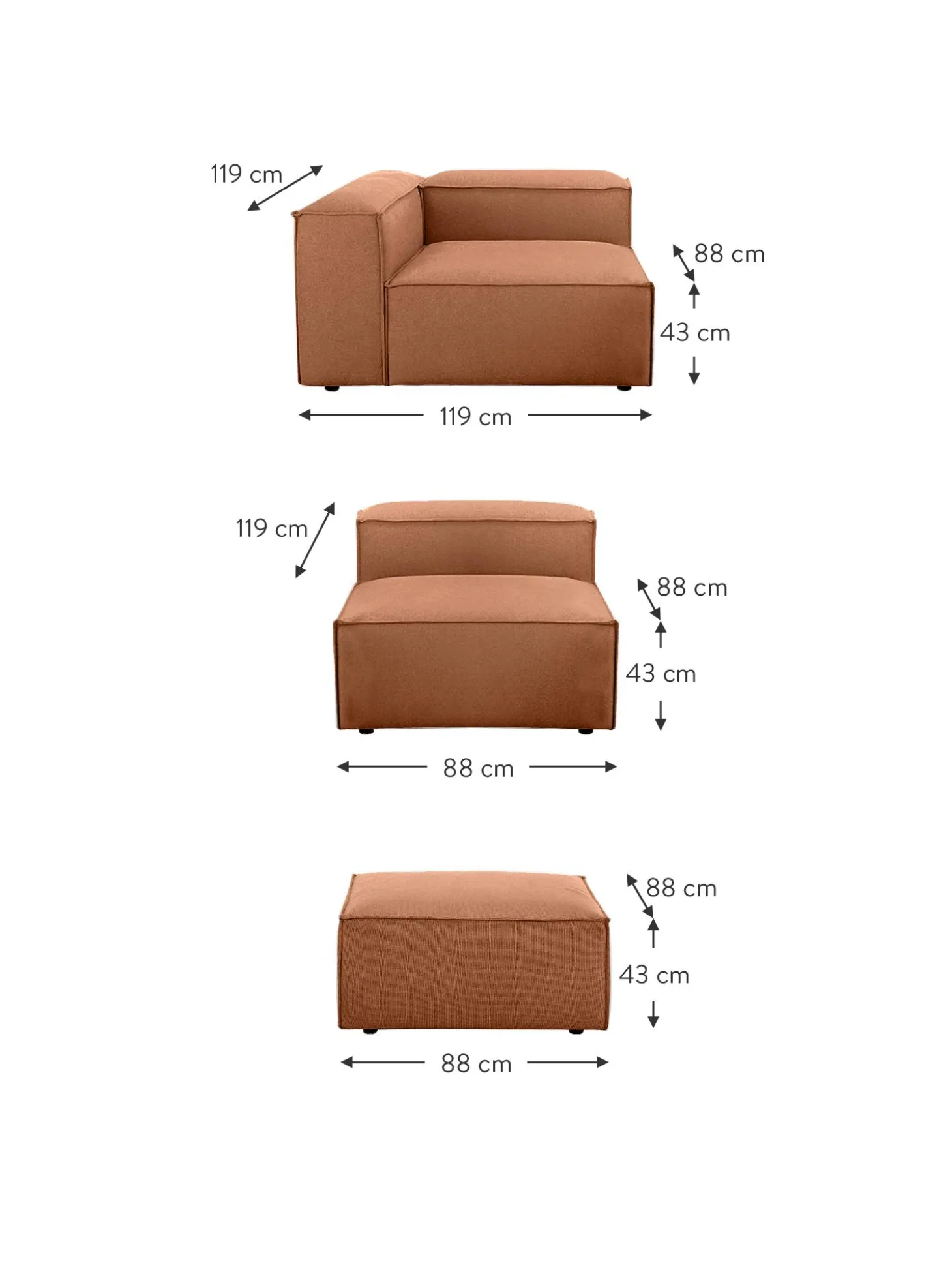 Sofa Rinconera Modular Con Reposapies Lennon (4 Plazas)