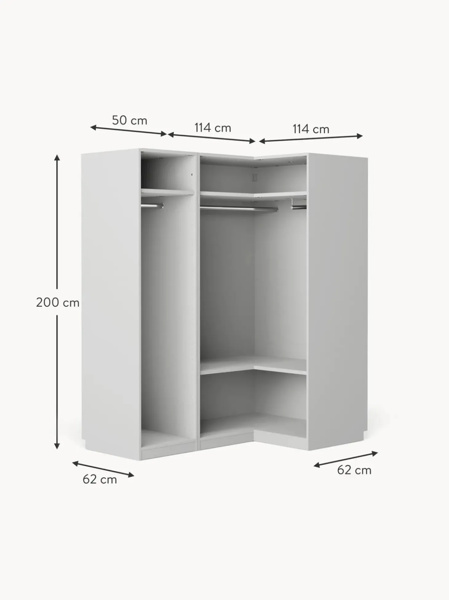 Armario Esquinero Modular Simone, 3 Puertas (165 Cm), Diferentes Variantes