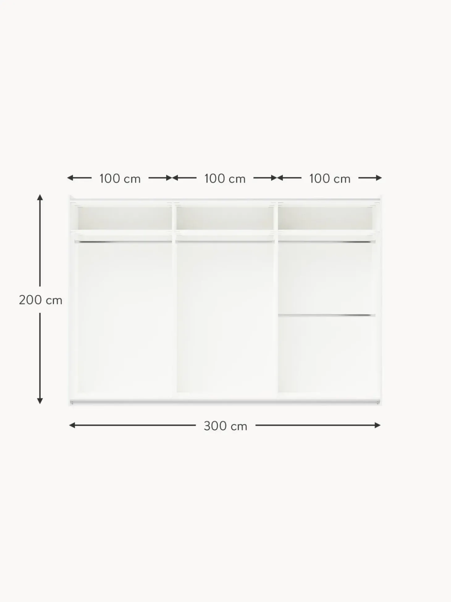Armario Modular Simone, 3 Puertas Correderas (300 Cm), Diferentes Variantes