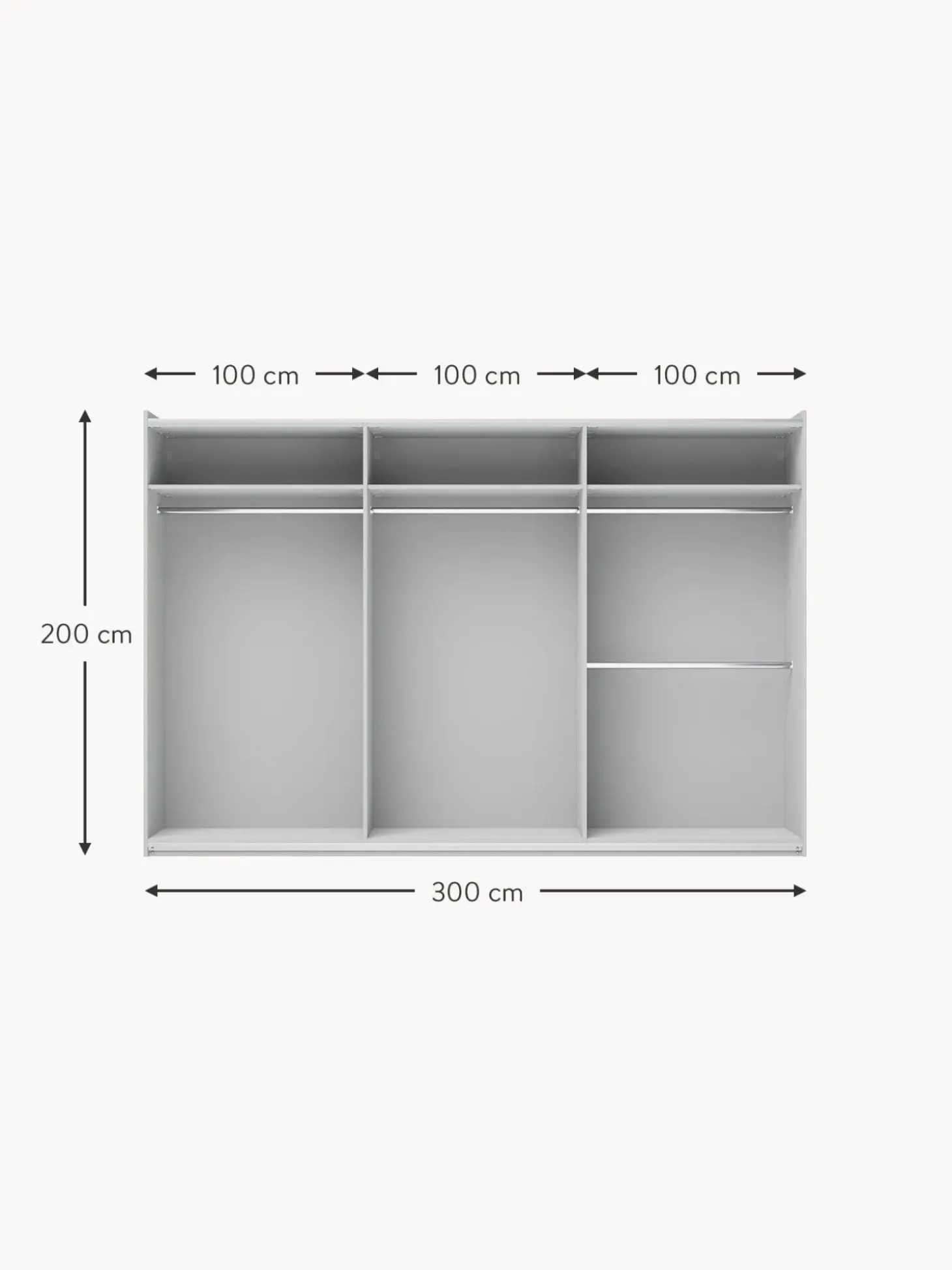 Armario Modular Simone, 3 Puertas Correderas (300 Cm), Diferentes Variantes