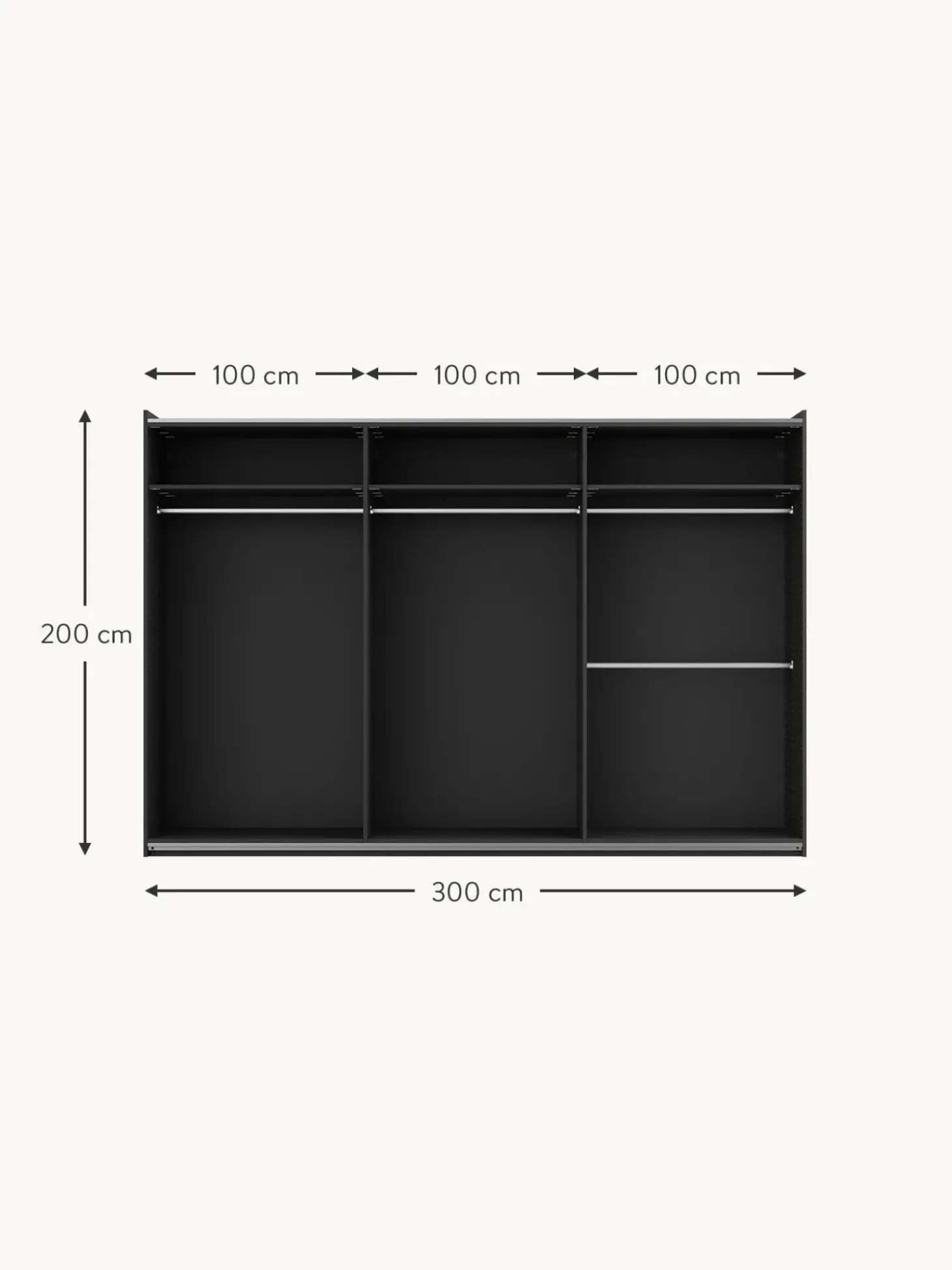 Armario Modular Simone, 3 Puertas Correderas (300 Cm), Diferentes Variantes