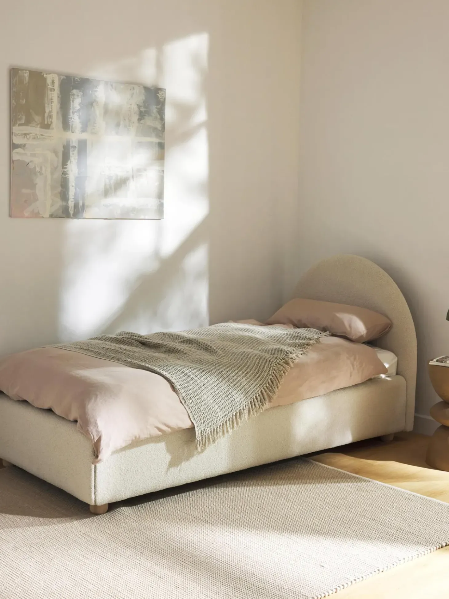 Cama Individual En Tejido Boucle Ebba, Con Espacio De Almacenamiento