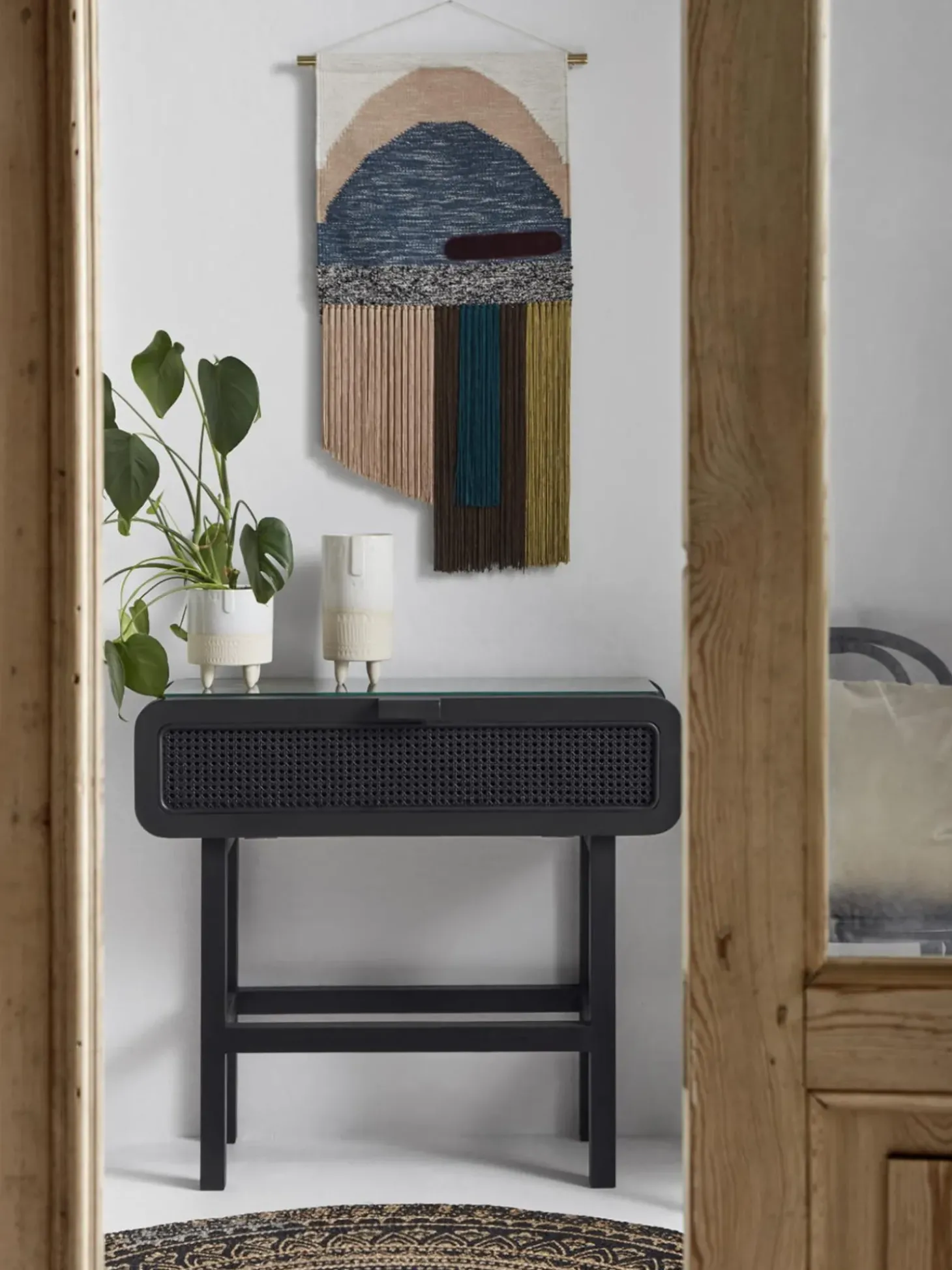 Consola De Madera De Teca Y Ratan Merge