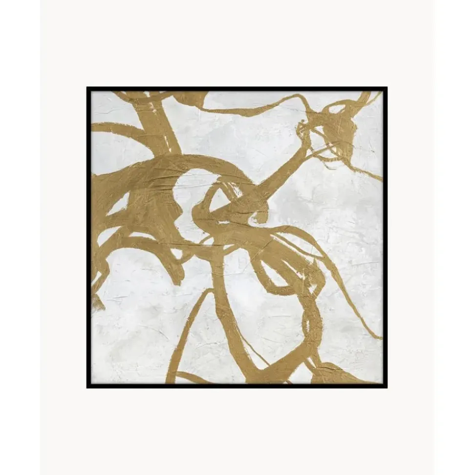 Cuadro En Lienzo Pintado A Mano Goldplay, Marco De Madera