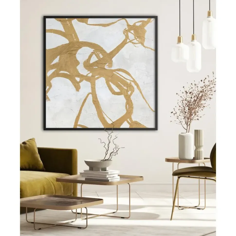 Cuadro En Lienzo Pintado A Mano Goldplay, Marco De Madera