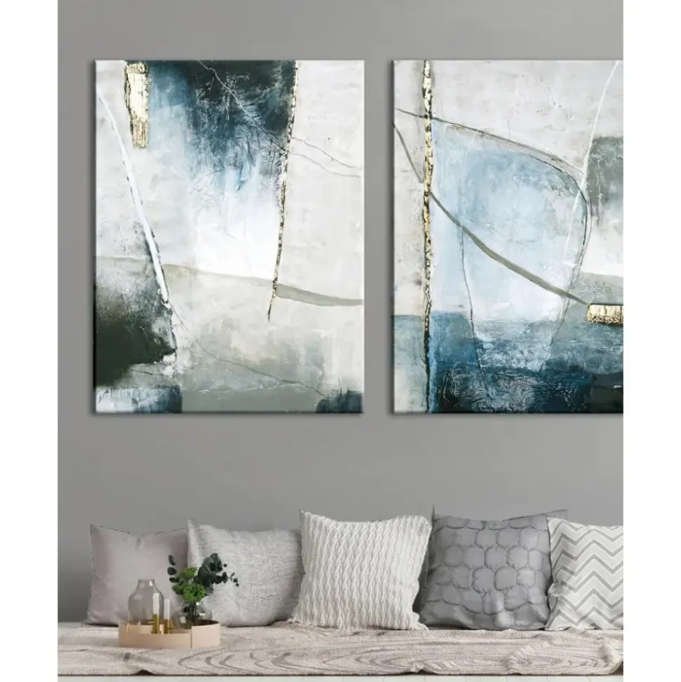 Cuadro En Lienzo Pintado A Mano Golden Blue I