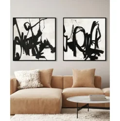 Cuadro En Lienzo Pintado A Mano Playblack, Marco De Madera