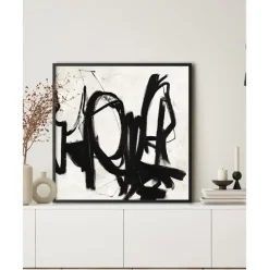 Cuadro En Lienzo Pintado A Mano Playblack, Marco De Madera